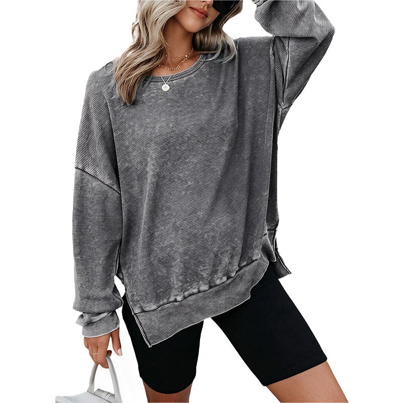 Washed Waffle Knit Pullover