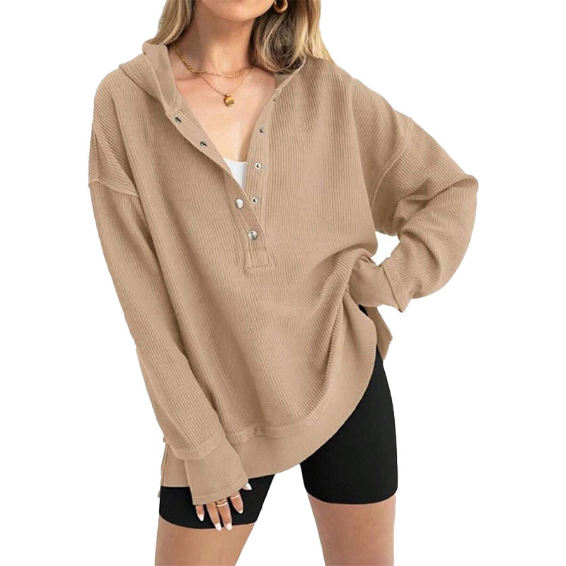 Relaxed Ribbed Hooded Pullover