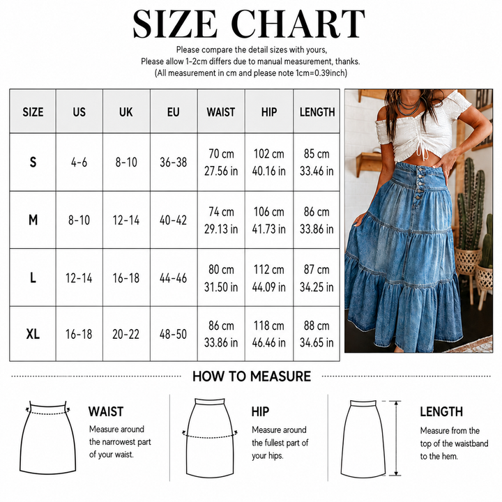 High Waist Tiered Denim Maxi Skirt