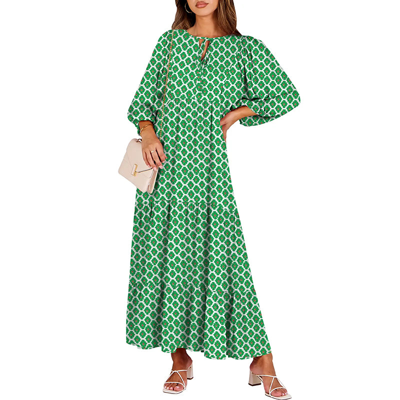 Boho Printed Ruffle Midi Dress