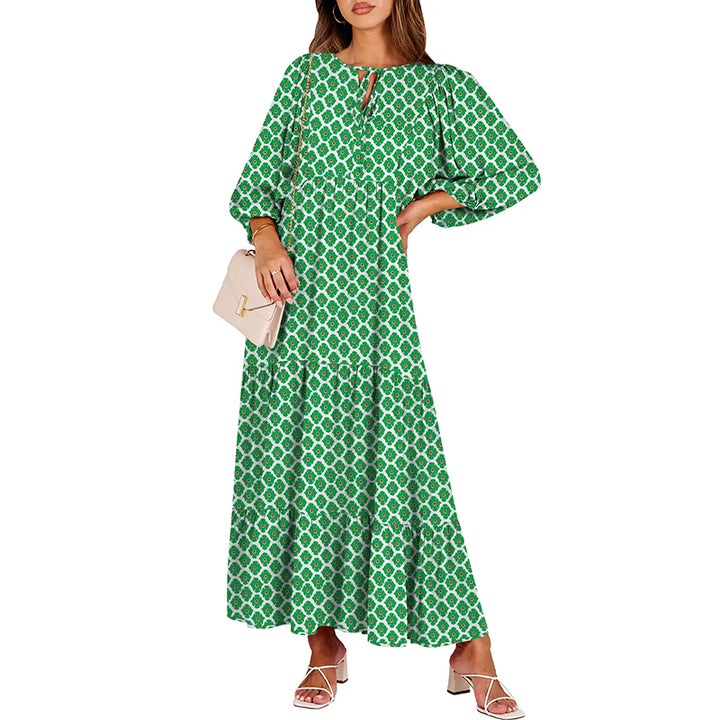 Boho Printed Ruffle Midi Dress