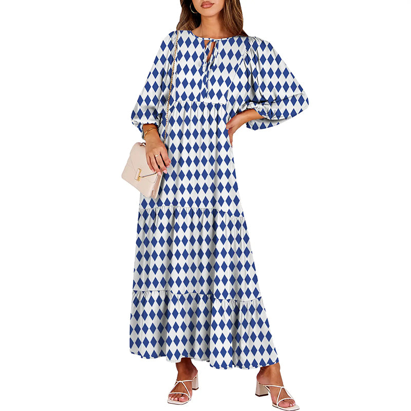 Boho Printed Ruffle Midi Dress