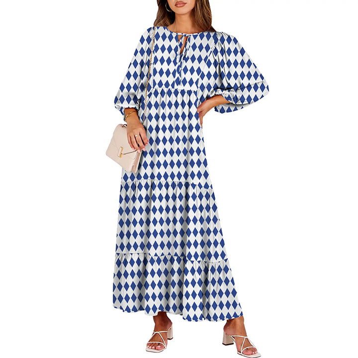 Boho Printed Ruffle Midi Dress