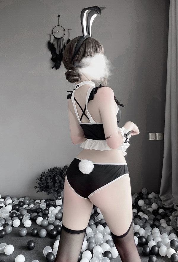 Sexy Bunny Costume Lingerie Set – Open Front Cosplay Bodysuit with Ears for Women