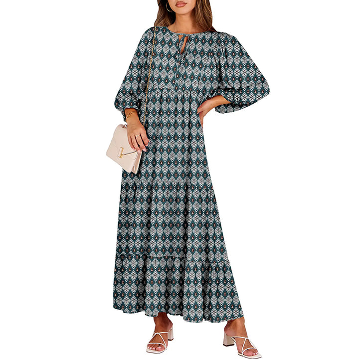 Boho Printed Ruffle Midi Dress