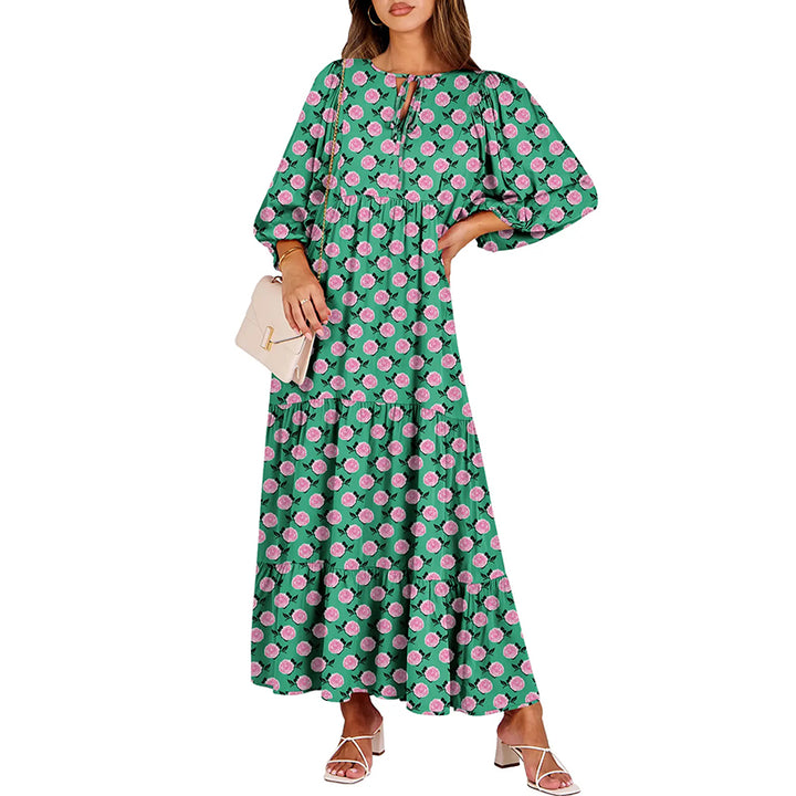 Boho Printed Ruffle Midi Dress