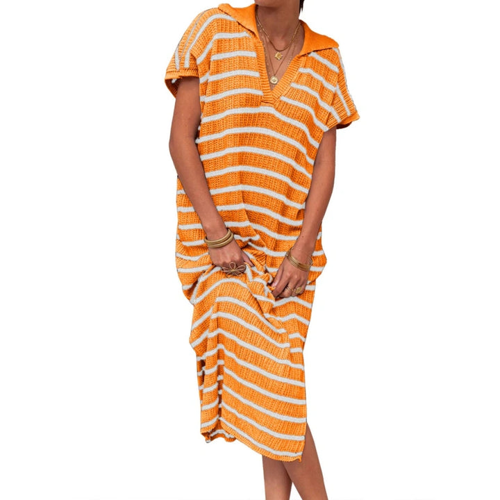 Striped Knit Polo Dress