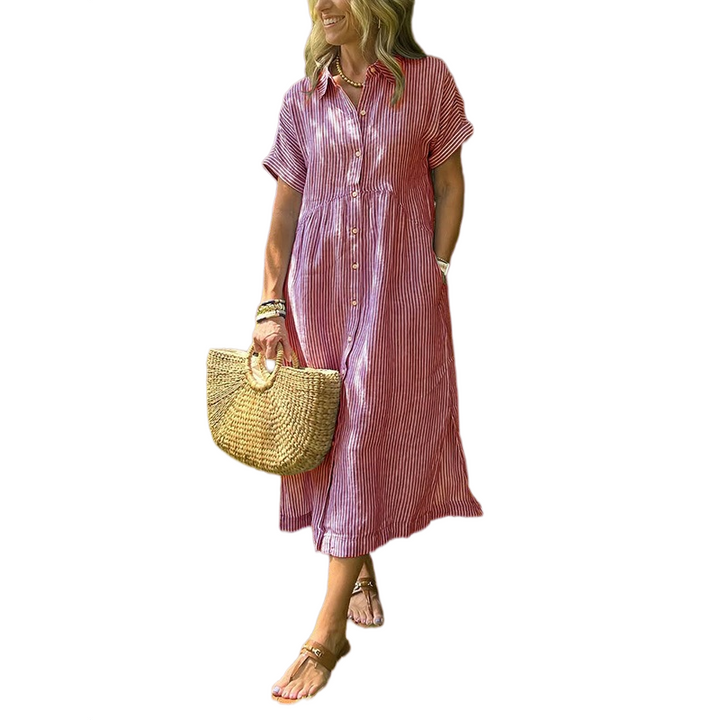 Striped Button-Up Midi Dress