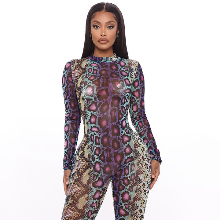 snake print long sleeve bodysuit