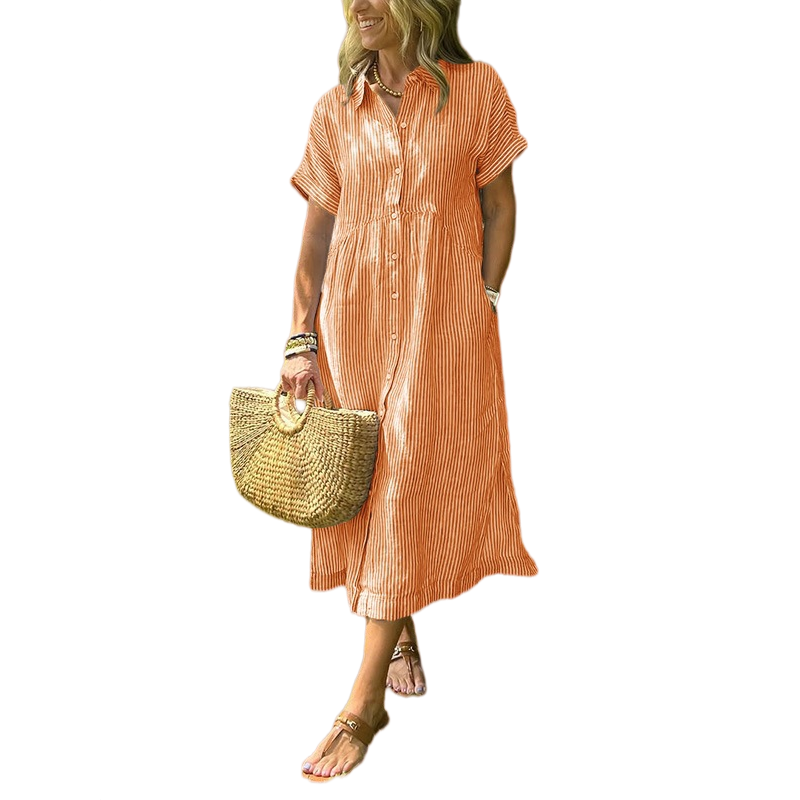 Striped Button-Up Midi Dress
