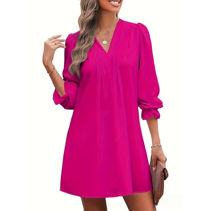 Pleated V Neck Mini Dress
