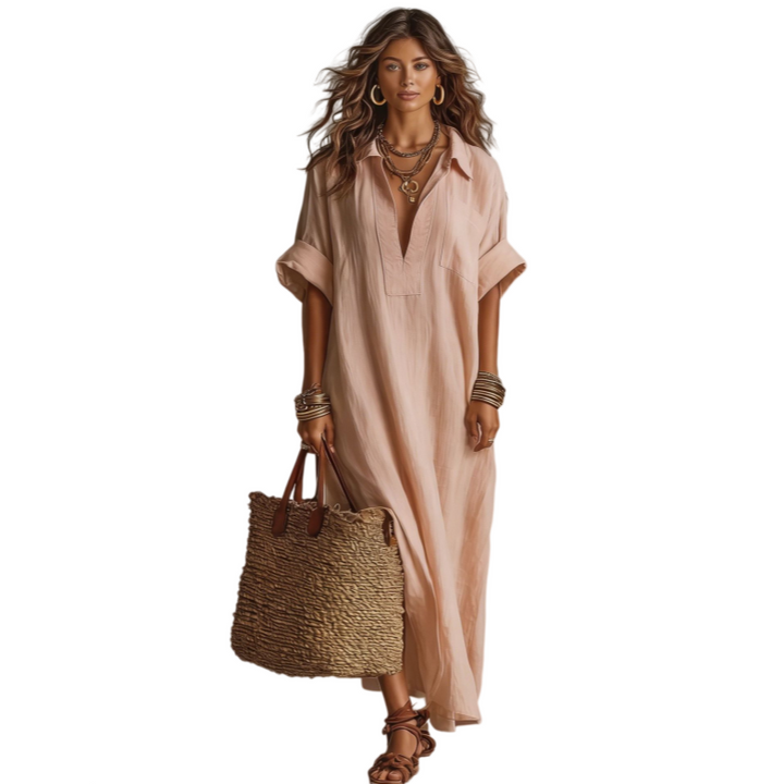 Linen Blend Maxi Shirt Dress