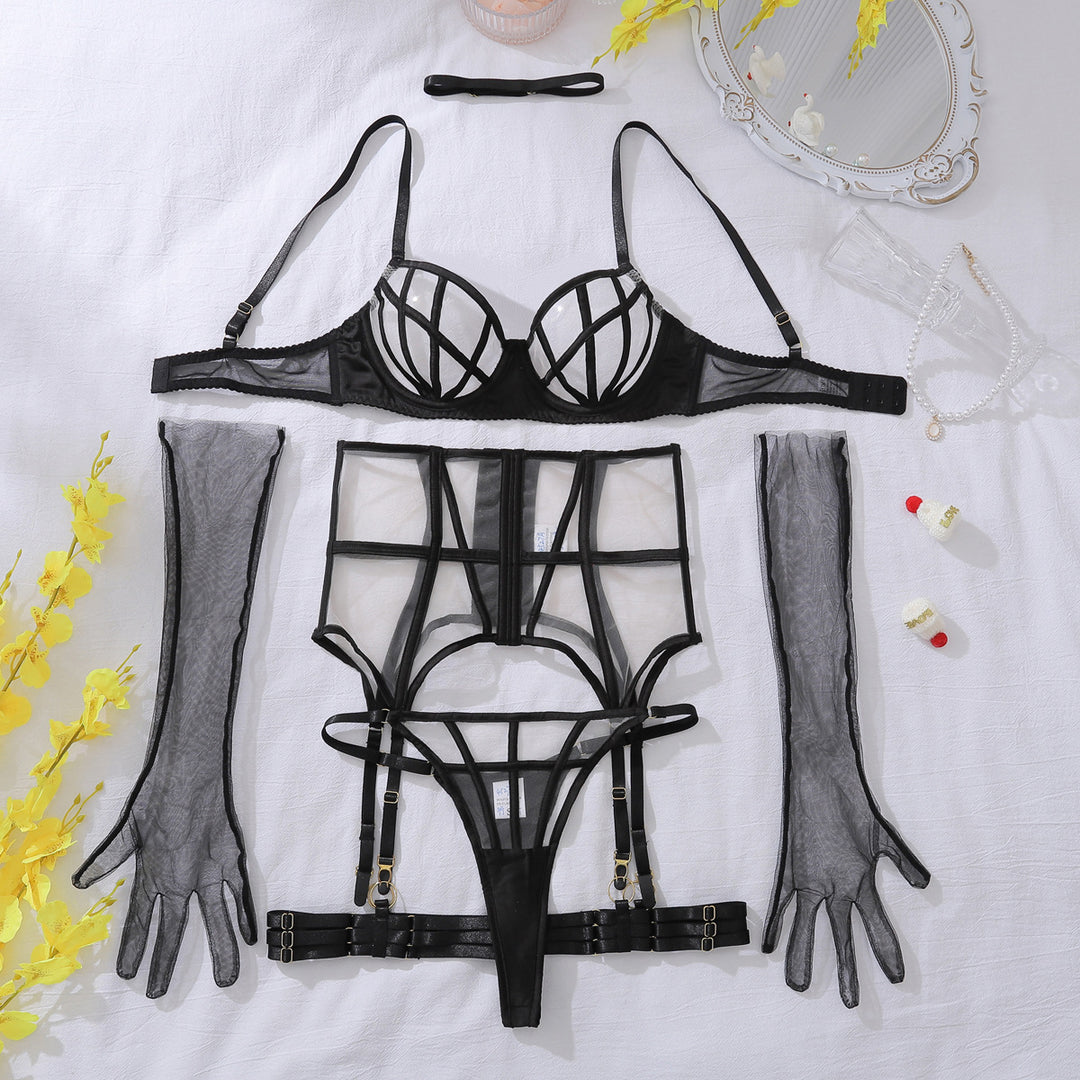 Sheer Mesh Shaping Lingerie Set – Adjustable Sculpting Bra & Panty Set for Women