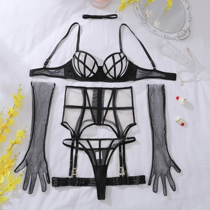Sheer Mesh Shaping Lingerie Set – Adjustable Sculpting Bra & Panty Set for Women