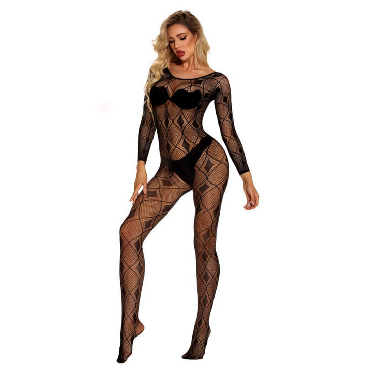 One-piece stockings long sleeve skeleton mesh dress