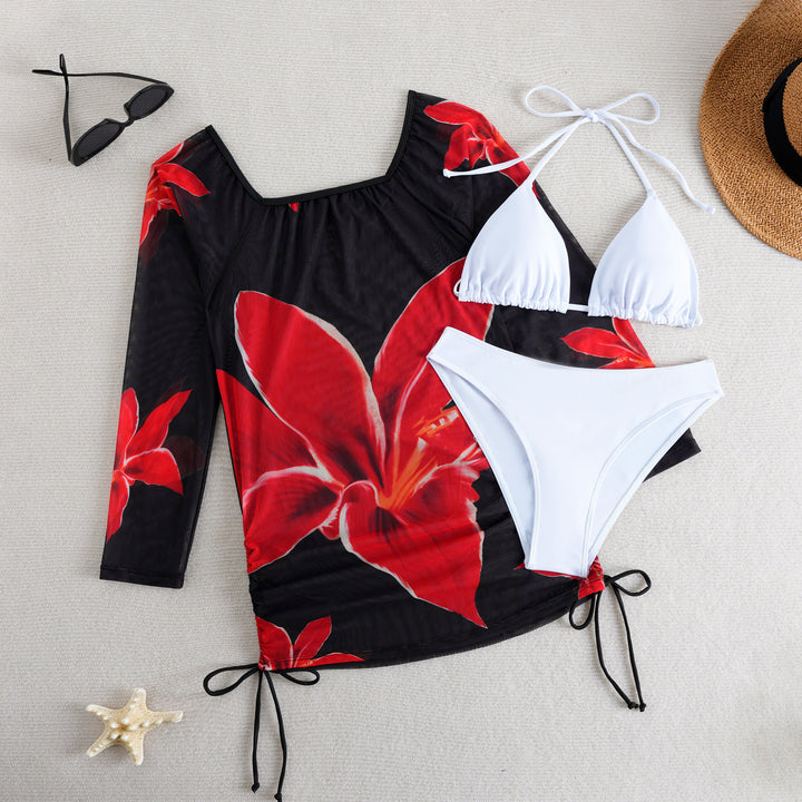 Floral Print Three Piece Bikini Set Women