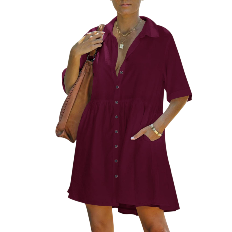 Casual Button Front Mini Shirt Dress