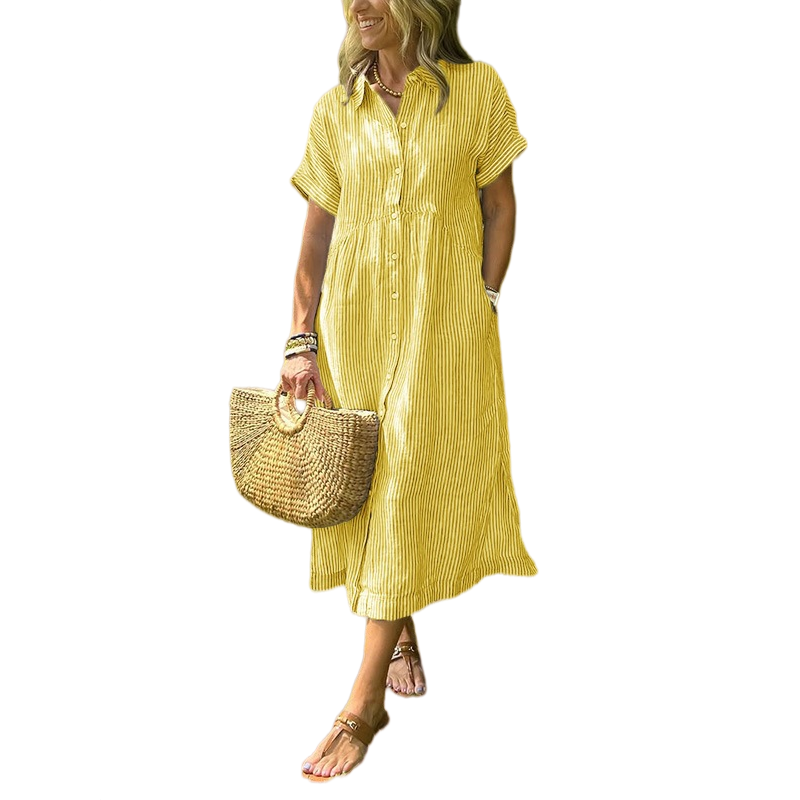 Striped Button-Up Midi Dress