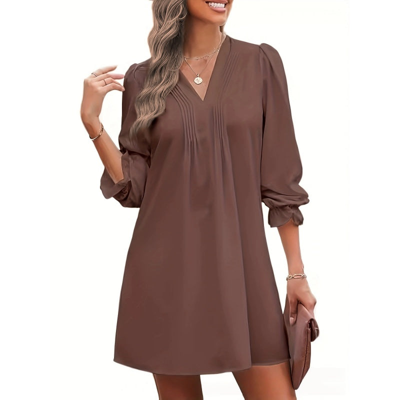 Pleated V Neck Mini Dress