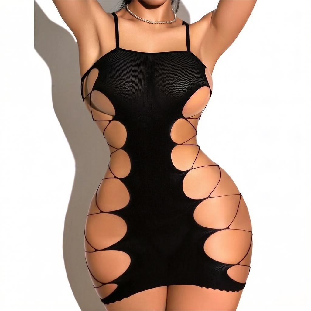 Cutout Fishnet Bodysuit – Sheer Stretch One-Piece for Women