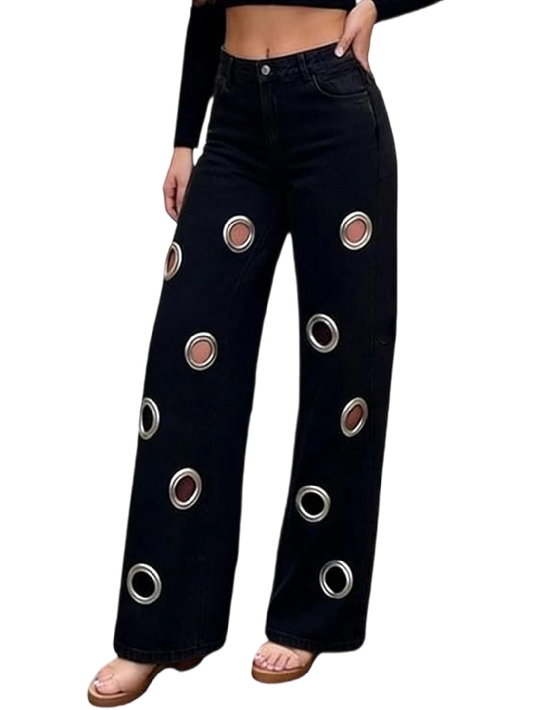Street Style Jeans – Grommet Detail Straight Leg Denim