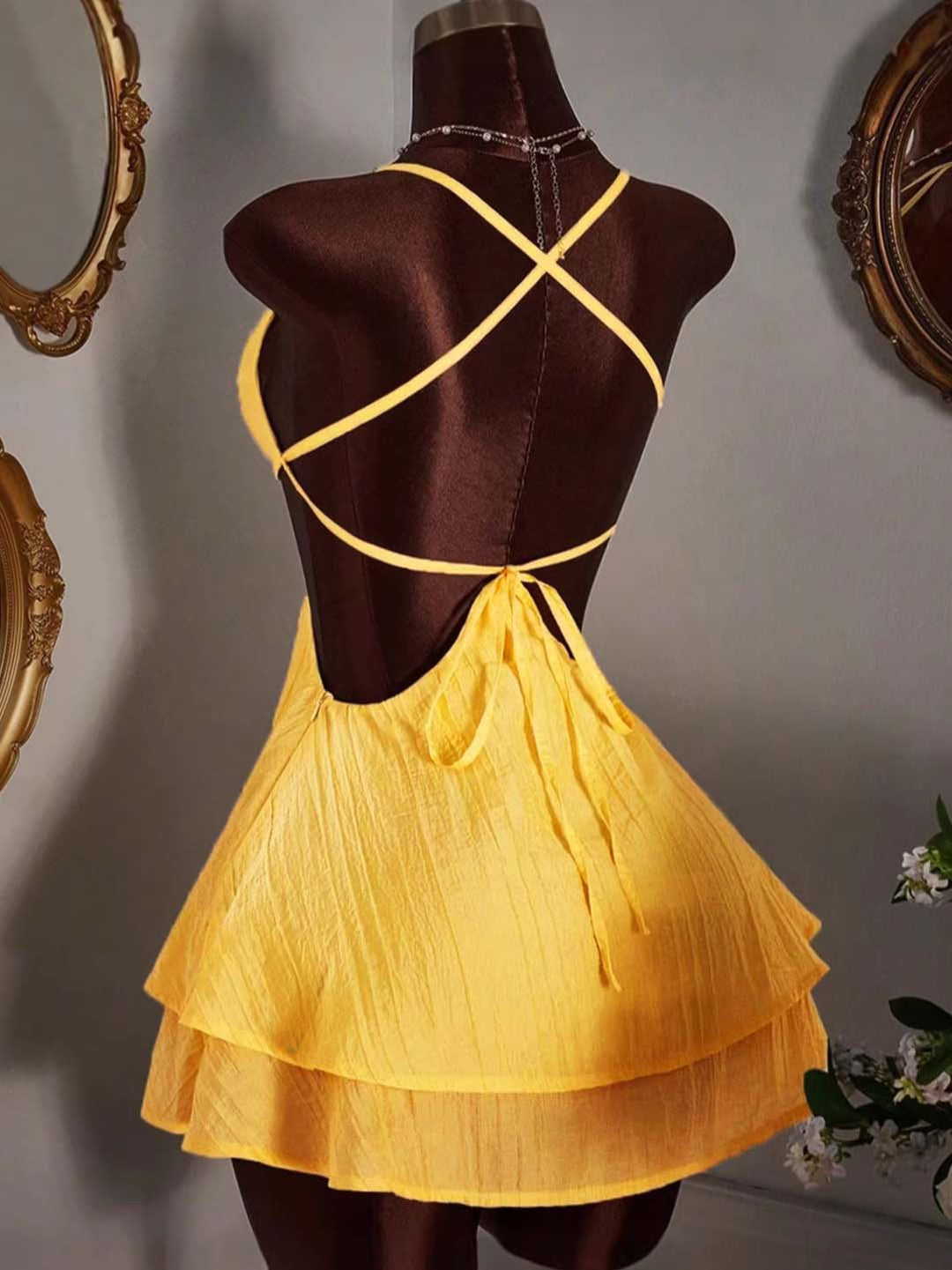 Layered Tie Detail Mini Dress – Cutout Cami Princess Dress for Women