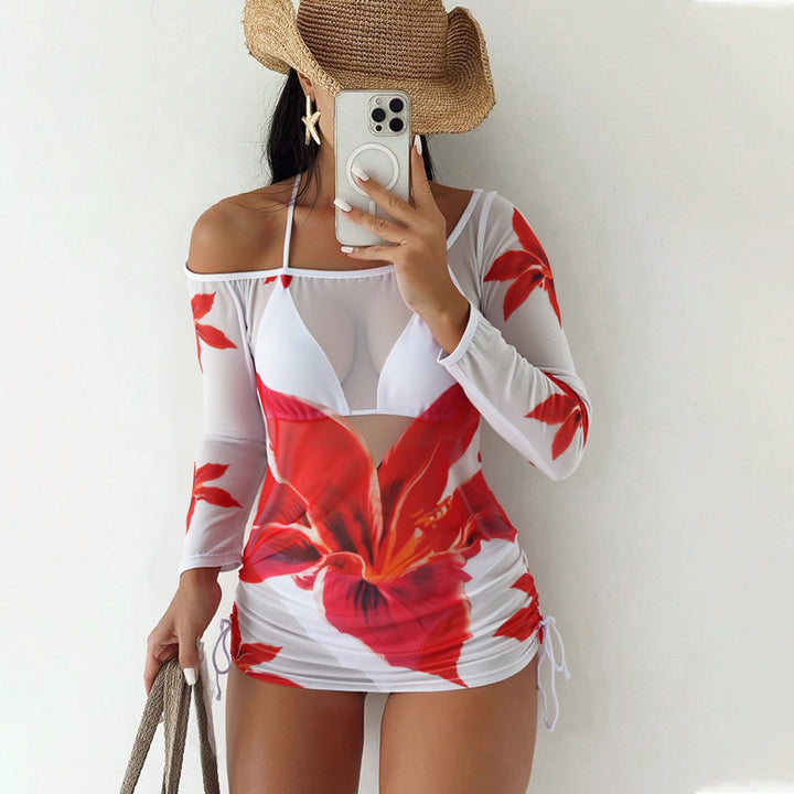 Floral Print Three Piece Bikini Set Women