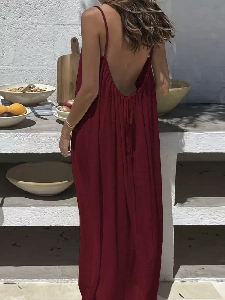 Backless Cami Lounge Dress – Women’s Loose Fit Slip Home Dress