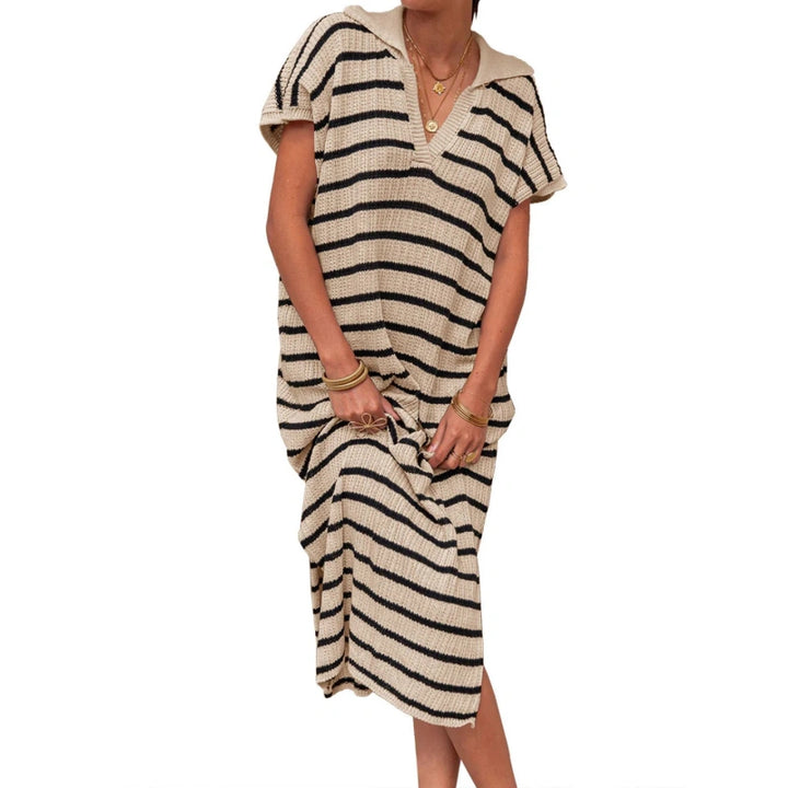 Striped Knit Polo Dress