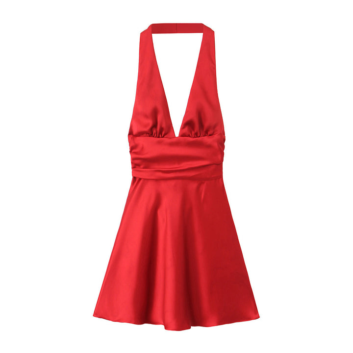 Neckless Backless Satin Halter Dress