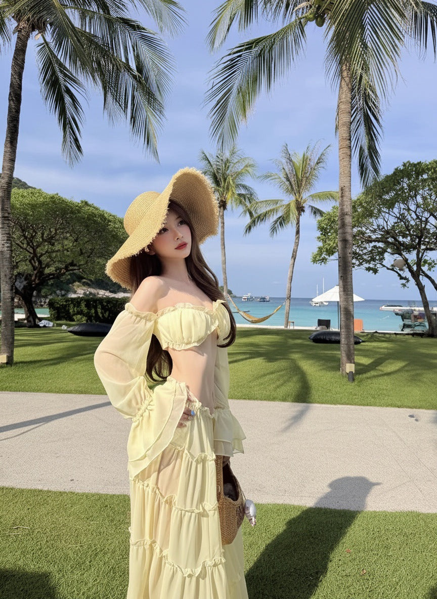 Women’s French Style Off Shoulder Two Piece Set – Beach Vacation Outfit