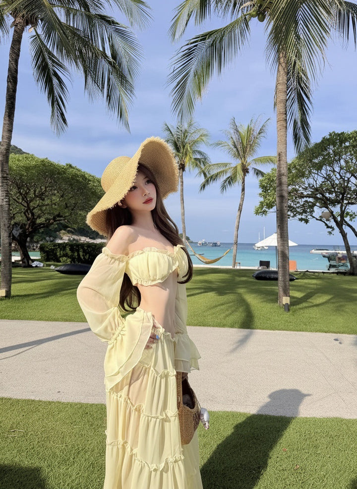 Women’s French Style Off Shoulder Two Piece Set – Beach Vacation Outfit