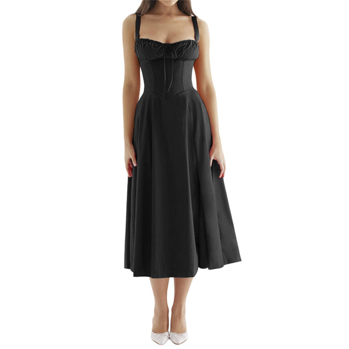 French Style Tie Waist Maxi Dress – A-Line Slit Spaghetti Strap Summer Dress for Women