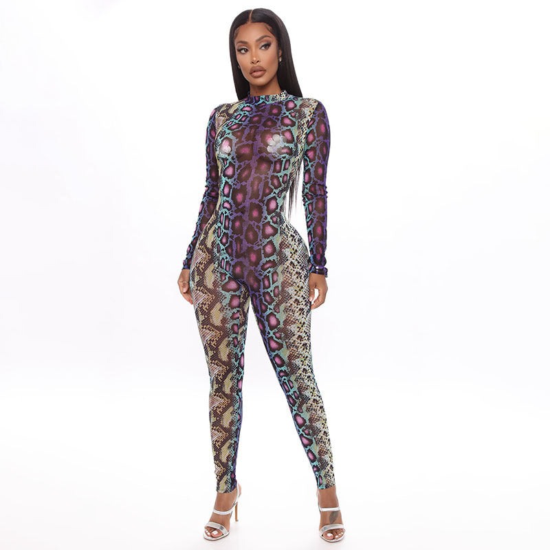 snake print long sleeve bodysuit