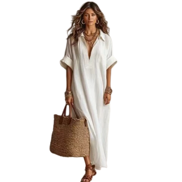 Linen Blend Maxi Shirt Dress