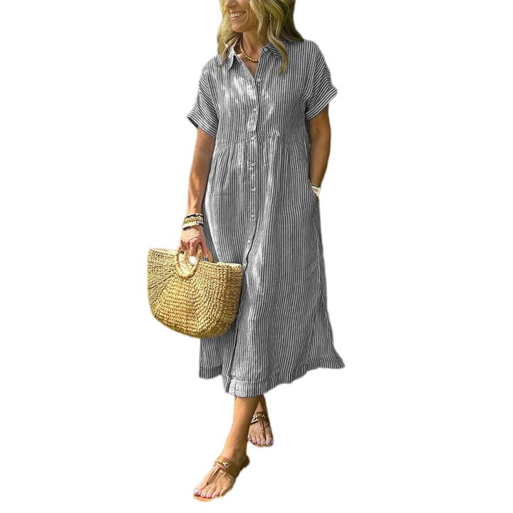 Striped Button-Up Midi Dress
