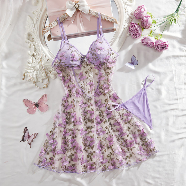 Floral Embroidered Mesh Bodysuit – Lace-Up Sheer Cami One-Piece for Women