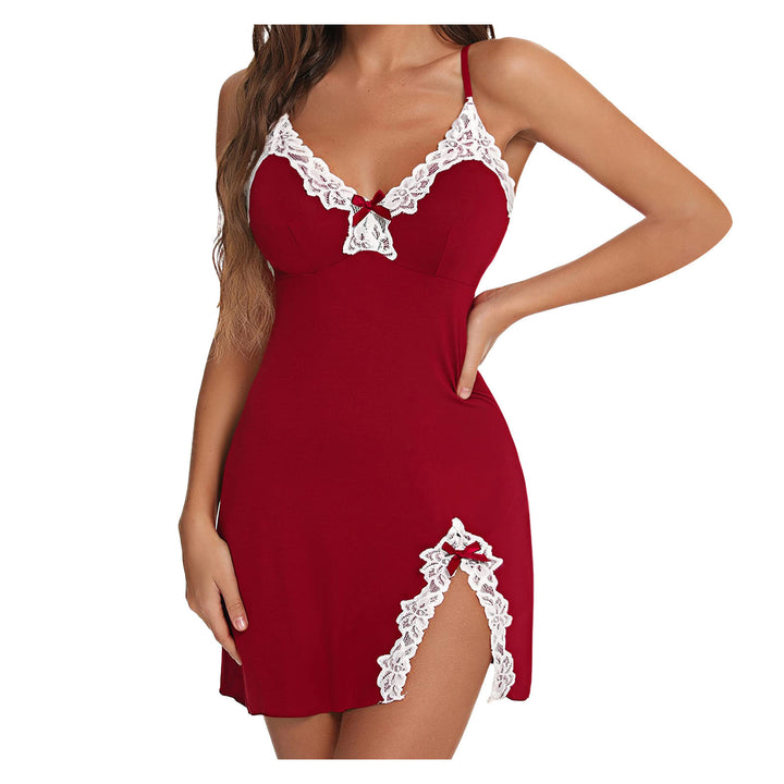 Women’s Deep V Lace Trim Cami Pajama Set with Bow Detail