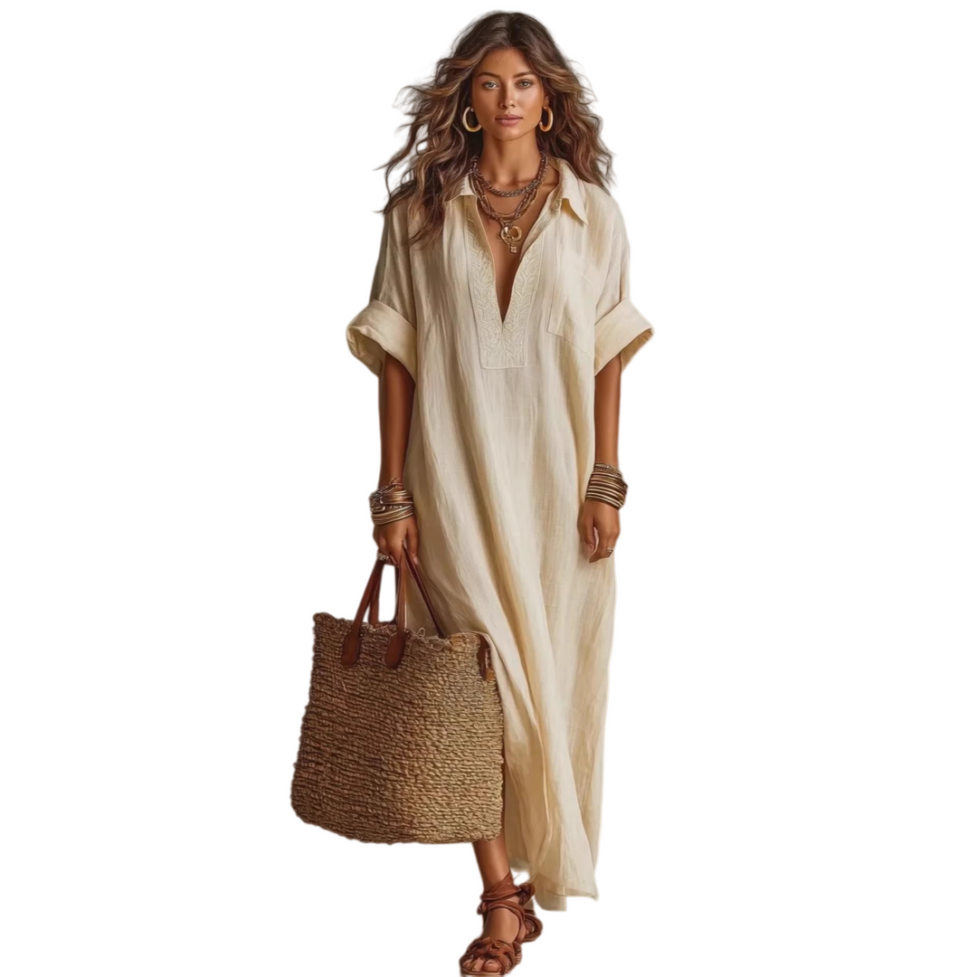 Linen Blend Maxi Shirt Dress
