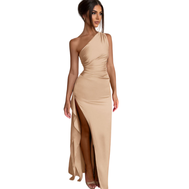 One Shoulder Satin Maxi Dress