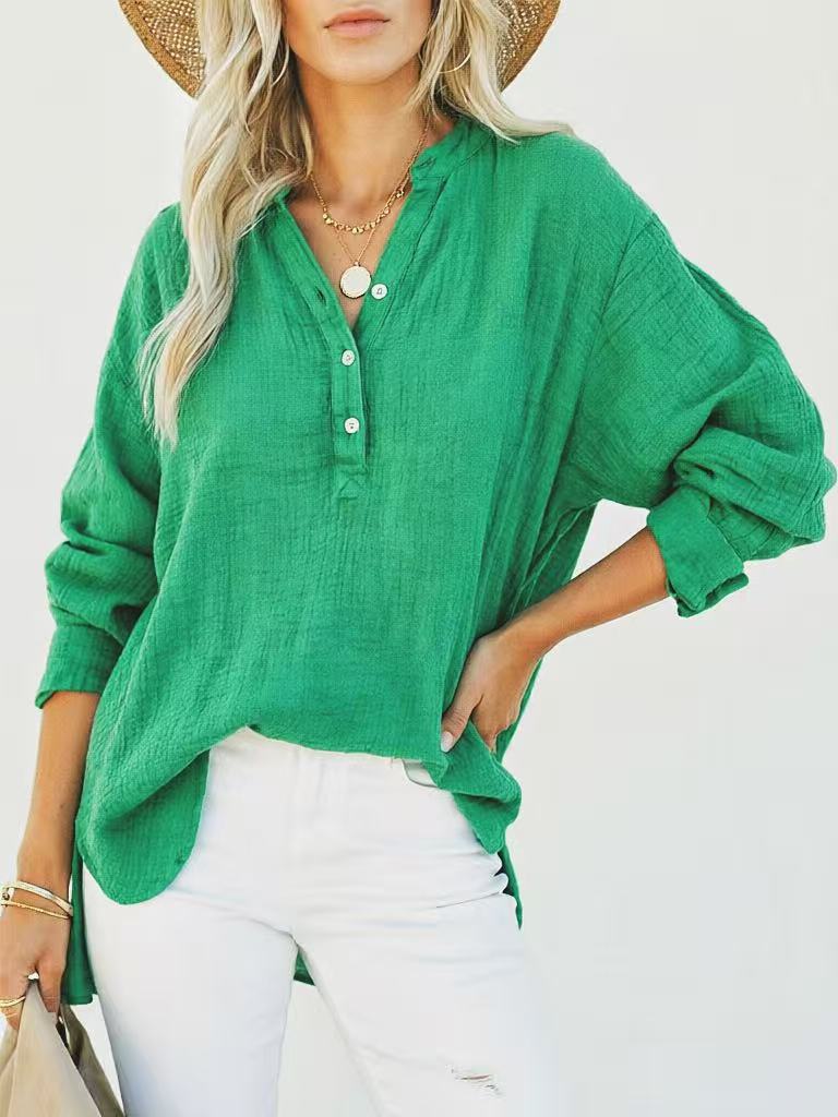 Textured Casual V Neck Top