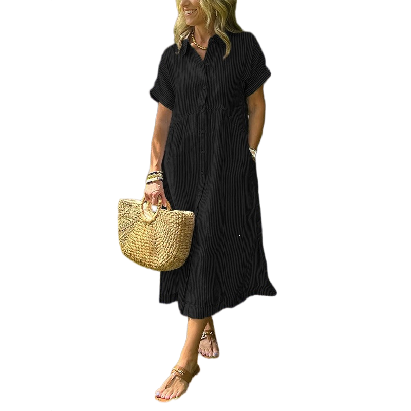 Striped Button-Up Midi Dress