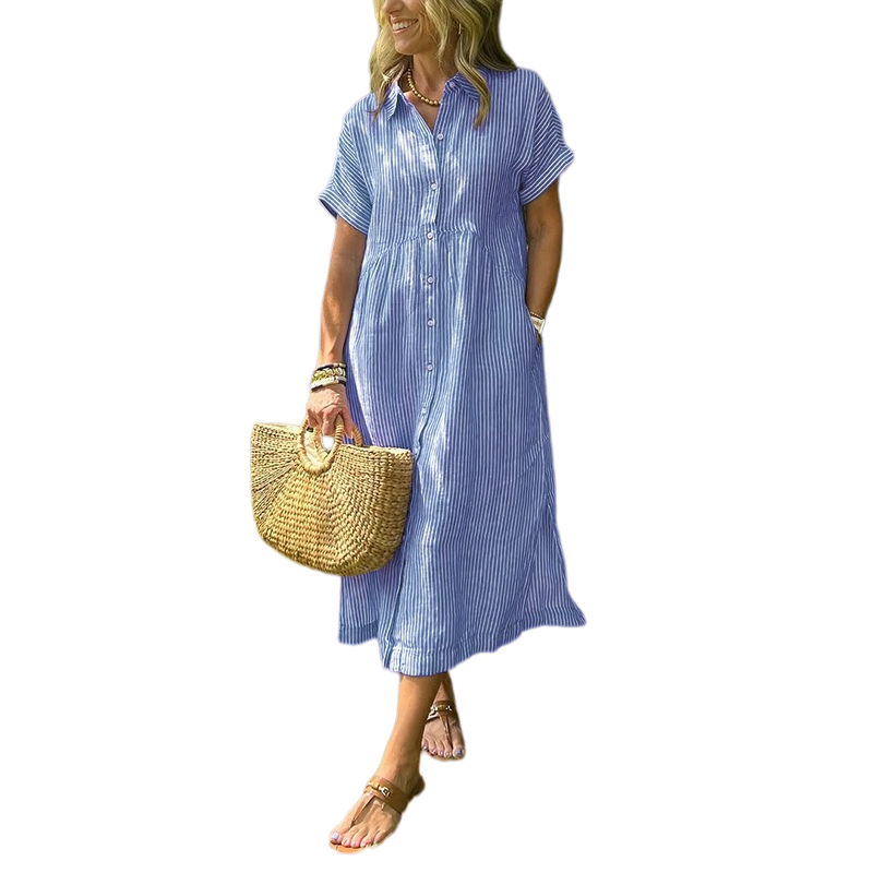 Striped Button-Up Midi Dress