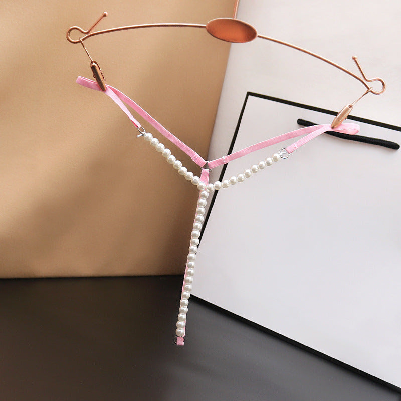 Pearl Detail Thong – Low-Rise Open Design Adjustable String Lingerie for Women
