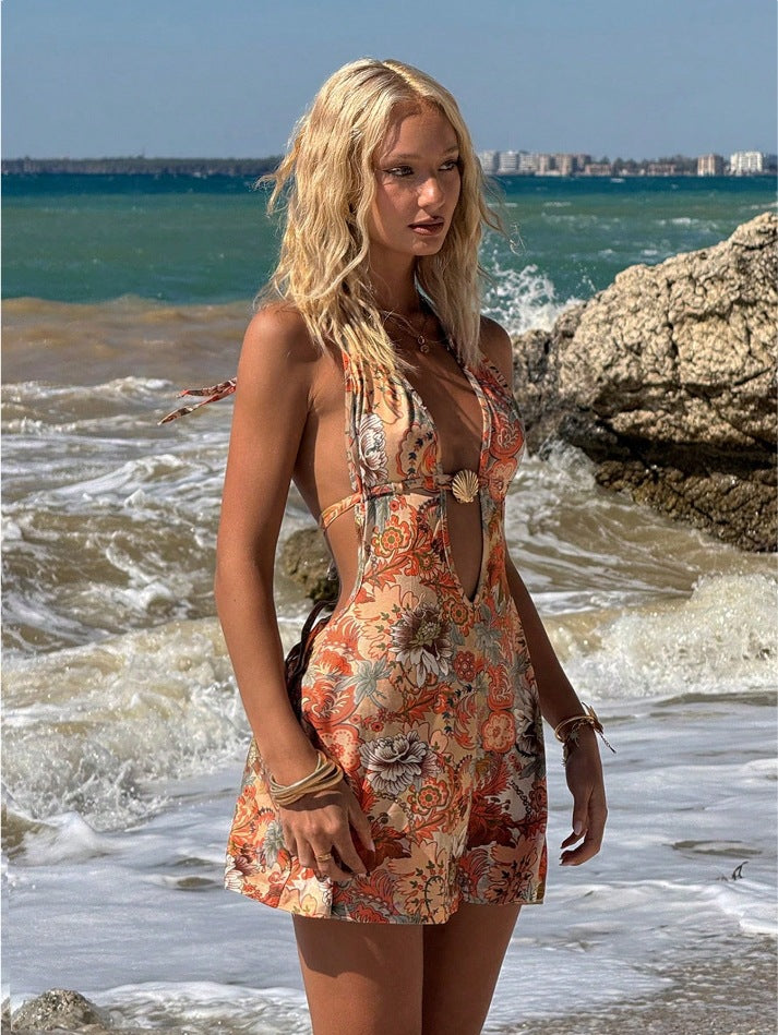 Women’s Boho Mini Dress – Paisley Print Cami Beach Dress