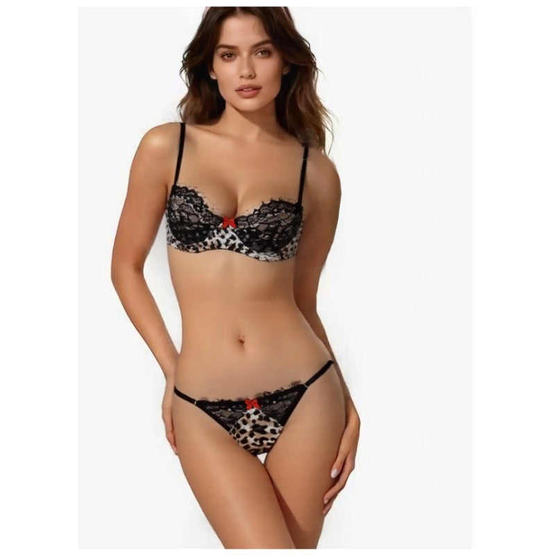 Leopard Lace Underwear Set – Push Up Bra & Thong
