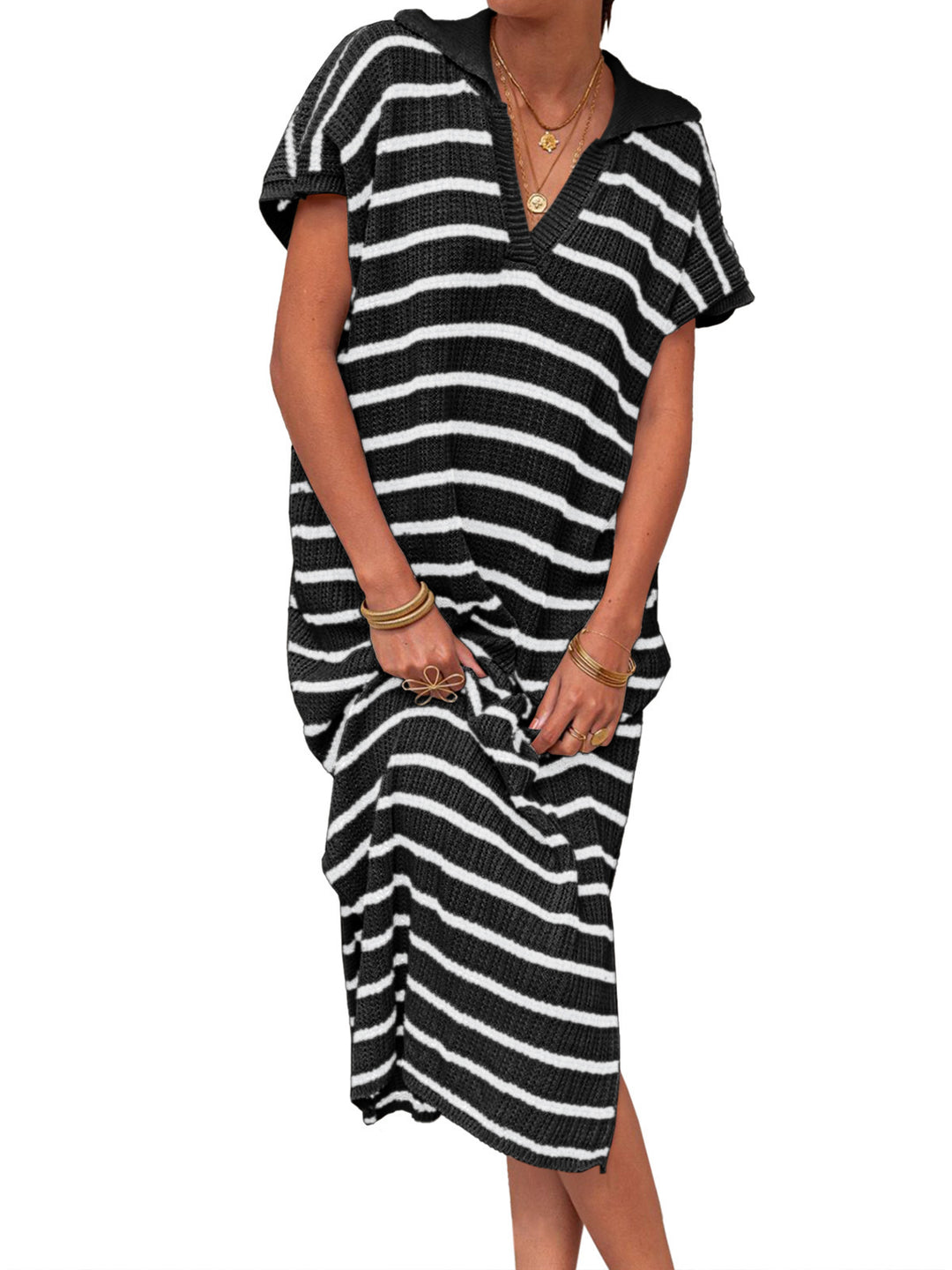 Striped Knit Polo Dress