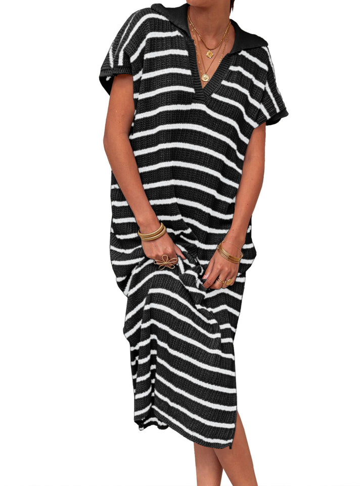 Striped Knit Polo Dress