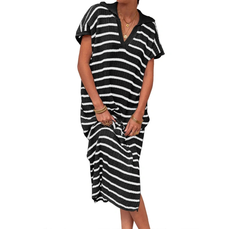 Striped Knit Polo Dress
