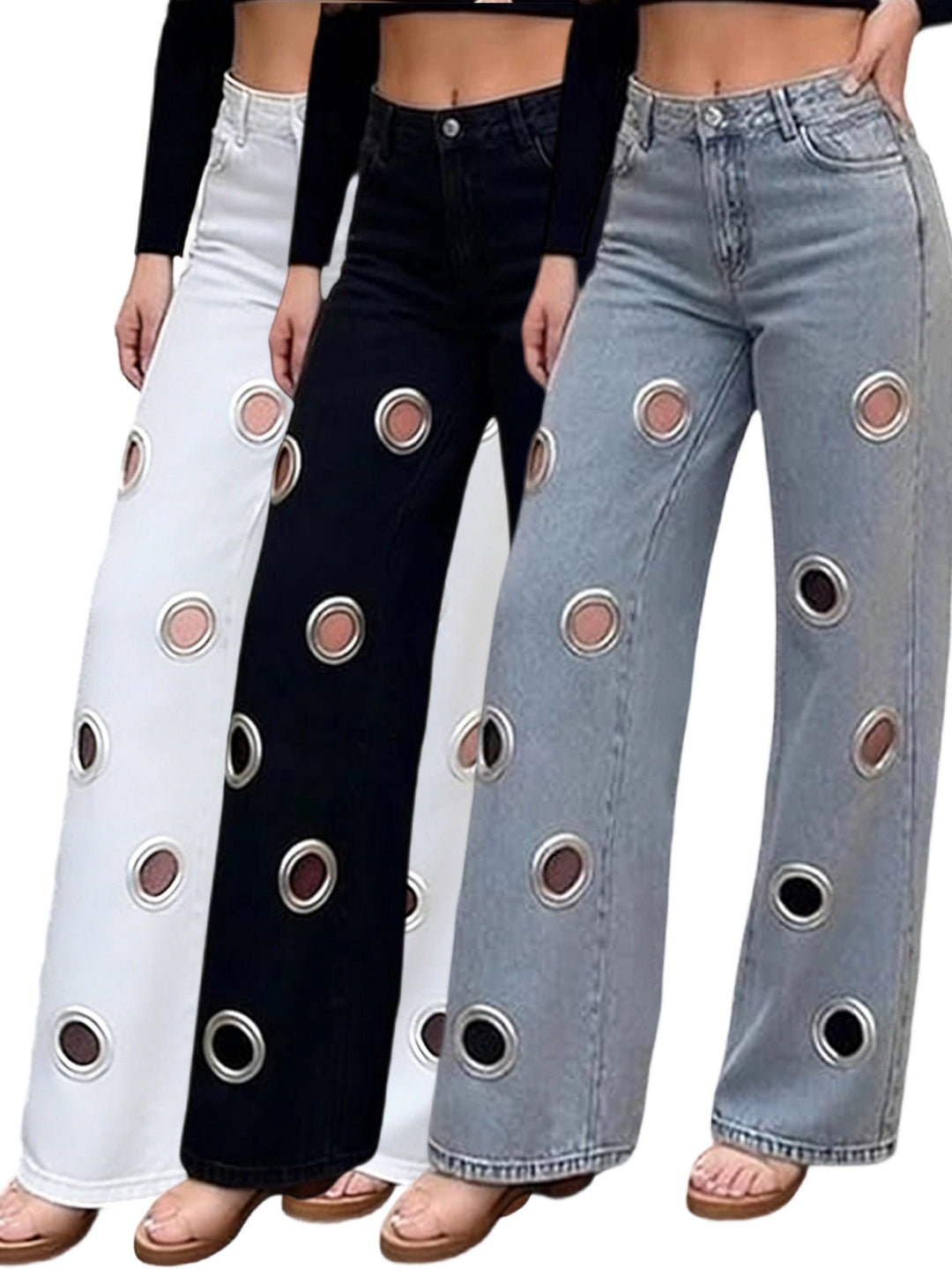 Street Style Jeans – Grommet Detail Straight Leg Denim